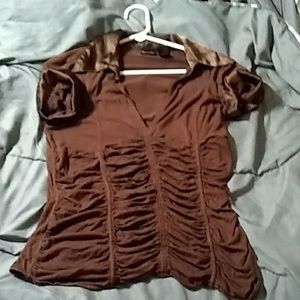 Brown Blouse with silk Collar and Sleeves